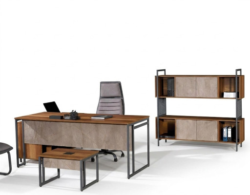 Eckbürotisch Komplette Büro Bürotisch Set 3tlg Holz Büromöbel Braun