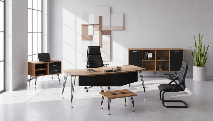 Bürotisch Büromöbel Komplettbüro Schreibtisch Set 4tlg Holz Schwarz