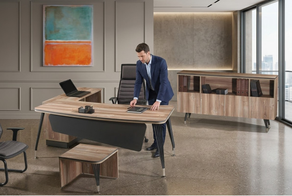 Garnitur Büro Eckbürotisch Bürotisch Set 3tlg Holz Büromöbel Braun