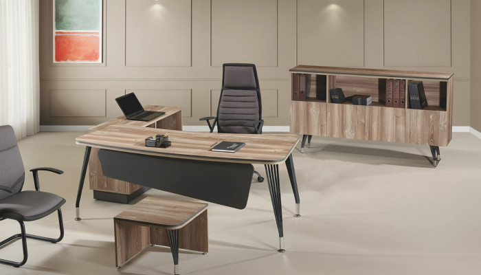 Garnitur Büro Eckbürotisch Bürotisch Set 3tlg Holz Büromöbel Braun
