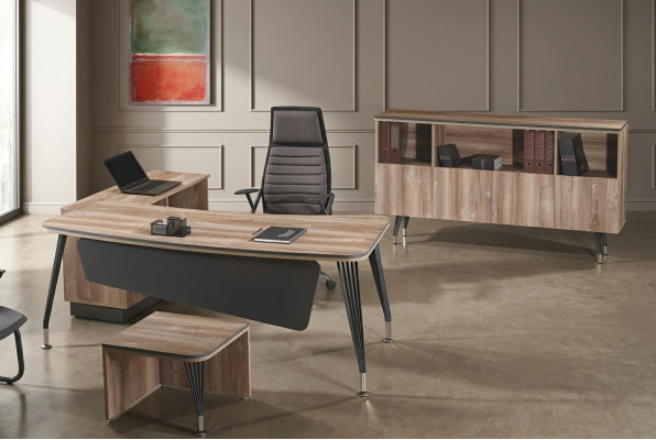 Arbeitszimmermöbel Komplettbüro Eckbürotisch Büro 3tlg Holz Braun Set