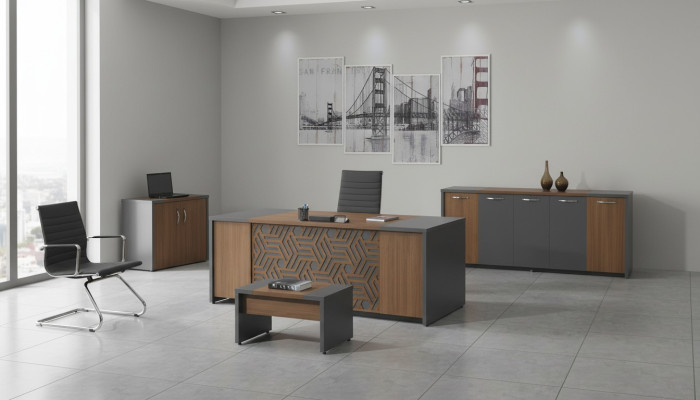 Komplettbüro Bürotisch Büromöbel Schreibtisch Set 4tlg Holz Braun Büro
