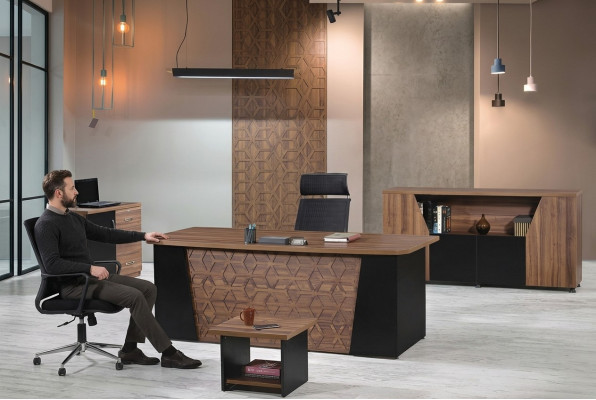 Schreibtisch Komplettbüro Bürotisch Büromöbel Set 4tlg Holz Braun Büro