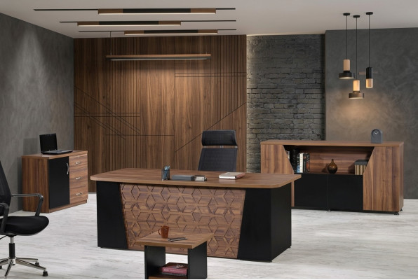 Garnitur Büro Schreibtisch Bürotisch Set 4tlg Holz Büromöbel Braun
