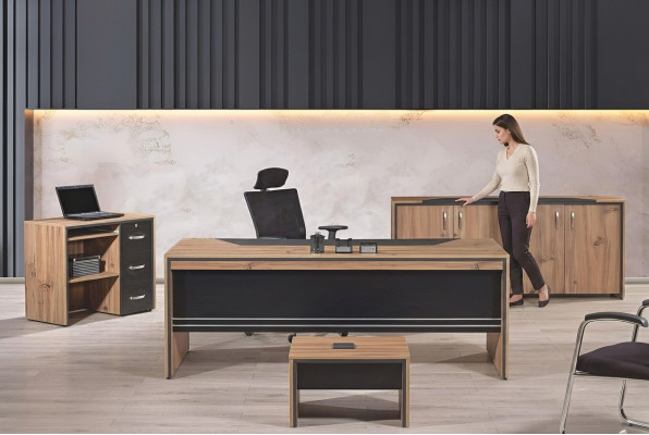 Möbel Büro Arbeitszimmermöbel Schreibtisch Set 4tlg Holz Schwarz Tisch