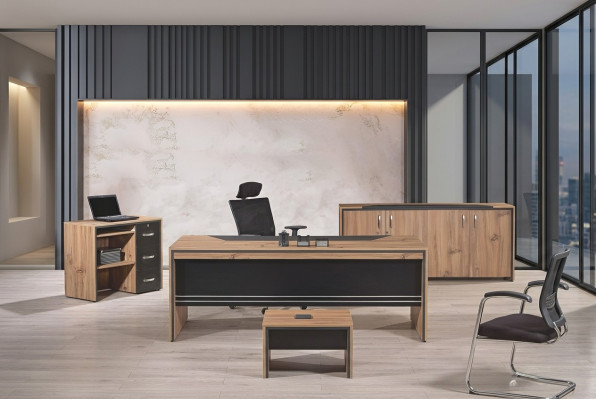 Tisch Büro Möbel Arbeitszimmermöbel Schreibtisch Set 4tlg Holz Schwarz