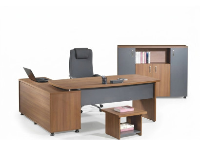 Eckbürotisch Arbeitszimmermöbel Komplettbüro Büro 3tlg Holz Braun Set