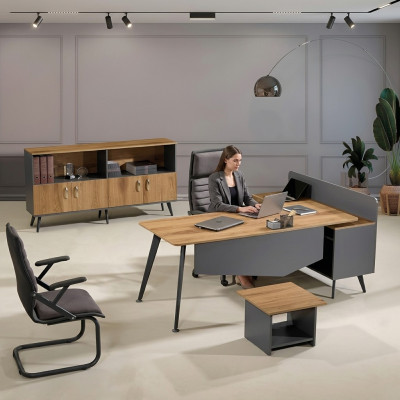 Eckbürotisch Modern Arbeitszimmermöbel Braun Büro 3tlg Holz Set Gruppe