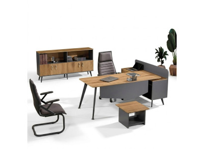 Eckbürotisch Modern Arbeitszimmermöbel Braun Büro 3tlg Holz Set Gruppe