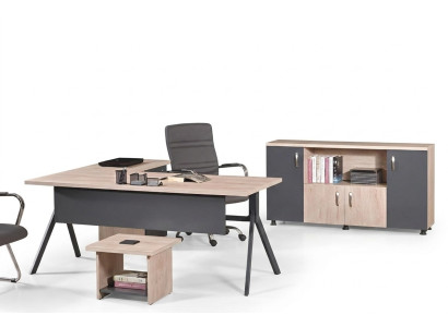 Arbeitstisch Komplettbüro Büromöbel Eckbürotisch 3tlg Holz Set Grau