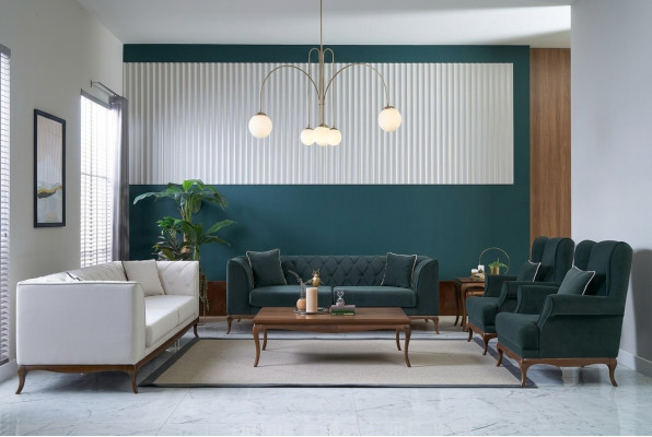 Sofagarnitur Dreisitzer Sofa Stoffsofa Grün Polstersofas Zweisitzer