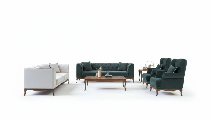 Sofagarnitur Dreisitzer Sofa Stoffsofa Grün Polstersofas Zweisitzer
