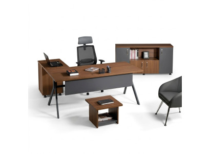 Eckbürotisch Arbeitstisch Komplettbüro Büromöbel 3tlg Holz Set Grau