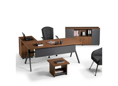 Arbeitszimmermöbel Komplettbüro Eckbürotisch Set 3tlg Holz Grau Tisch