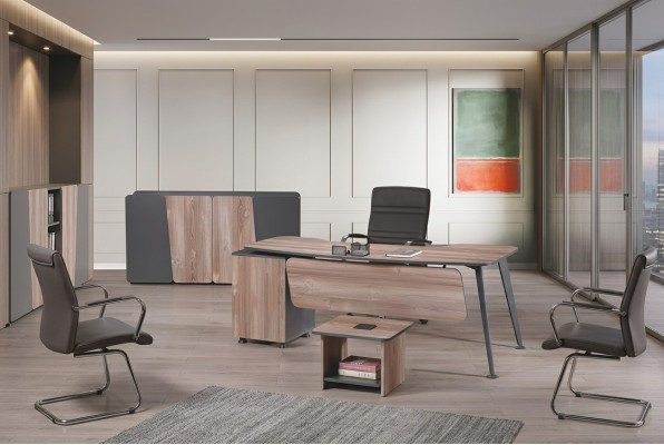 Möbel Büro Arbeitszimmermöbel Schreibtisch Set 3tlg Holz Braun Tisch