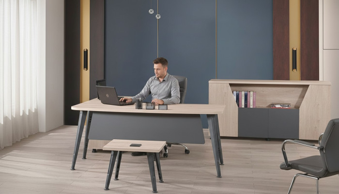 Eckbürotisch Arbeitstisch Komplettbüro Büromöbel 3tlg Holz Set Grau