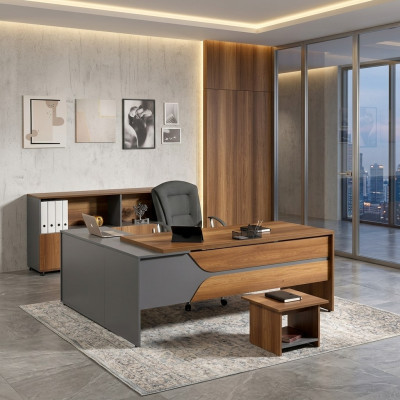 Büromöbel Grau Set 3tlg Eckbürotisch Komplettbüro Schrank Holz Gruppe