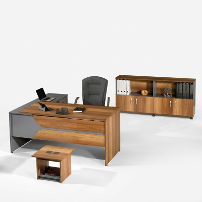 Büromöbel Grau Set 3tlg Eckbürotisch Komplettbüro Schrank Holz Gruppe