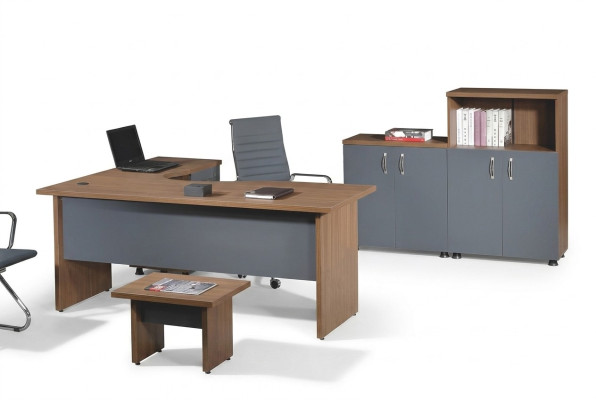 Garnitur Büro Eckbürotisch Arbeitszimmermöbel Schrank 4tlg Holz Grau