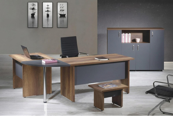 Büro Computermöbel Arbeitstisch Büromöbel Tisch 3tlg Holz Set Grau