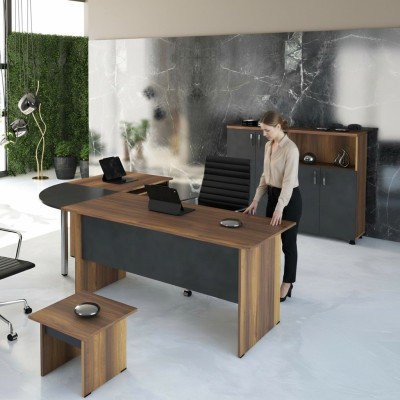 Eckbürotisch Computermöbel Arbeitstisch Büromöbel 3tlg Holz Set Braun