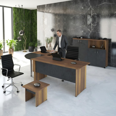 Luxus Garnitur Büro Tisch Computermöbel Arbeitstisch 3tlg Holz Grau