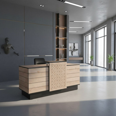 Empfangstheke Rezeption Empfangsschalter Büro Hotel Holz Braun Tisch