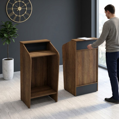 Rezeption Empfangsschalter Empfangstheke Büro Hotel Holz Braun Tisch