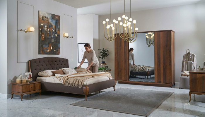 Doppelbett Komplette Schlafzimmer Bett Set 4tlg Bettrahmen Braun 180