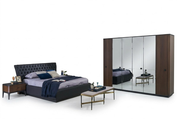 Bett Garnitur Doppelbett Schlafzimmer Set 4tlg Bettrahmen Schwarz Neu