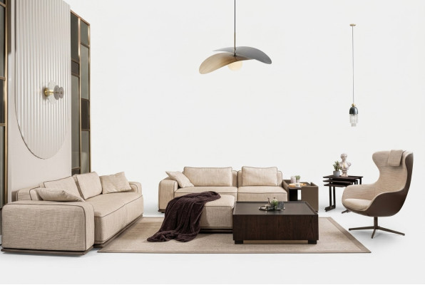 Luxus Sofagarnitur Dreisitzer Sofa Stoffsofa Beige Polstersofas Sessel