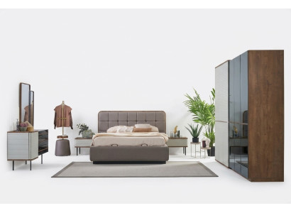 Garnitur Schlafzimmer Bett Set 5tlg Doppelbett Braun Holz Bettrahmen