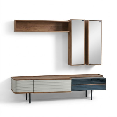 Wohnwand TV Ständer RTV Lowboard Sideboard Braun Holz Schrank Modern