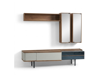 Wohnwand TV Ständer RTV Lowboard Sideboard Braun Holz Schrank Modern
