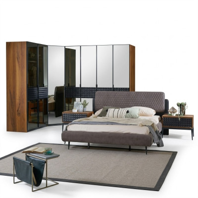 Bett Design Schlafzimmer Doppelbett Braun Holz Bettrahmen Set 4tlg