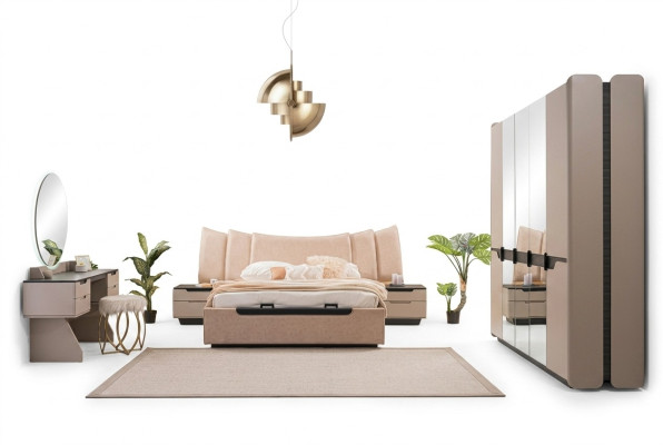 Doppelbett Komplette Bett Schlafzimmer Modern Beige Set 6tlg Schrank