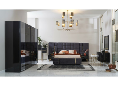Design Doppelbett Bettrahmen Luxus Schlafzimmer Holz Set 6tlg Schwarz