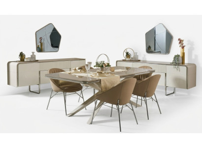 Moderne Essgruppe Holz Esstisch Essecke Beige Esszimmer 7tlg Stühle