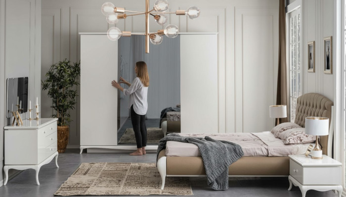 Doppelbett Garnitur Bettrahmen Komplette Schlafzimmer Bett 6tlg Weiß