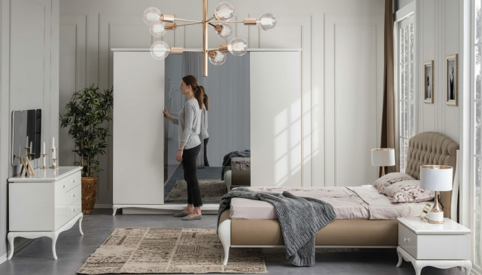 Schlafzimmer Gruppe Doppelbett Garnitur Bettrahmen Bett Set 6tlg Weiß
