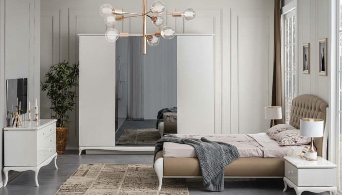 Schlafzimmer Gruppe Doppelbett Garnitur Bettrahmen Bett Set 6tlg Weiß