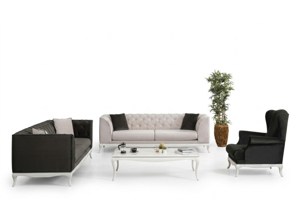 Chesterfield Komplette Stoffsofa Sofas Polstersofas Set 4tlg Schwarz