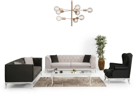 Komplette Chesterfield Couch Polstersofas Set 3tlg Stoffsofa Schwarz