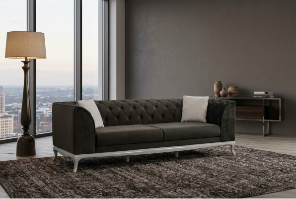 Wohnzimmer Dreisitzer Chesterfield Couch Sofa 3 Sitzer Schwarz Stoff Stoffsofa