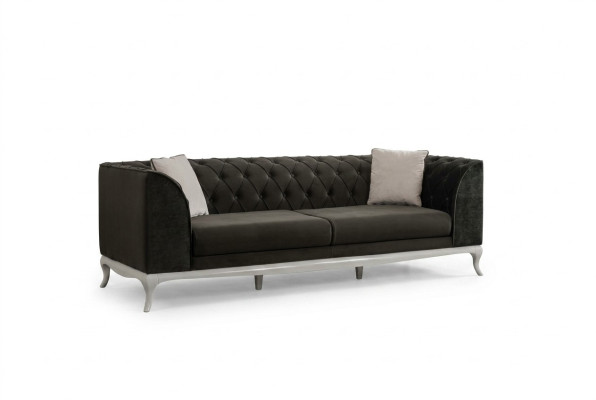 Wohnzimmer Dreisitzer Chesterfield Couch Sofa 3 Sitzer Schwarz Stoff Stoffsofa