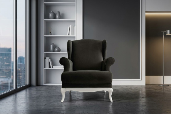 Sessel Einsitzer Stoff Wohnzimmer Klassische Schwarz Polster Sitzer