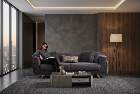 Couch mit Bettfunktion Sofa 3 Sitzer Grau Stoff Stoffsofa Dreisitzer