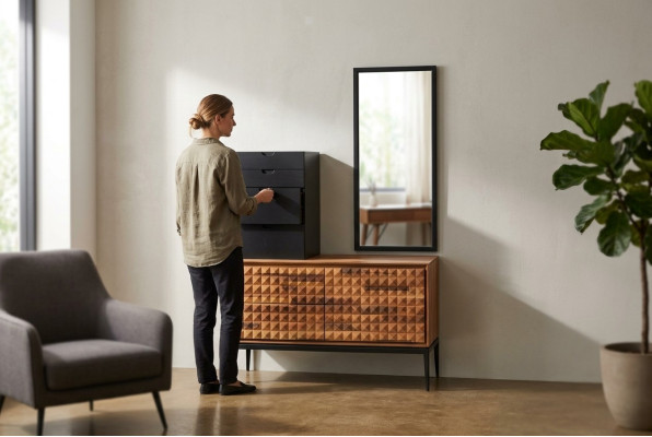 Schlafzimmer Kommode mit Spiegel Braun Holz Anbauschrank Kommoden Set