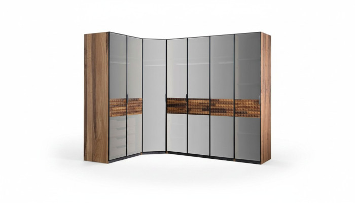 Eckschrank Schlafzimmerschrank Kleiderschrank Holz Braun Spiegel Groß