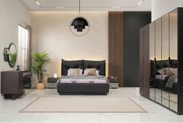 Garnitur Schlafzimmer Doppelbett Bett Nachttische Set 6tlg Schwarz